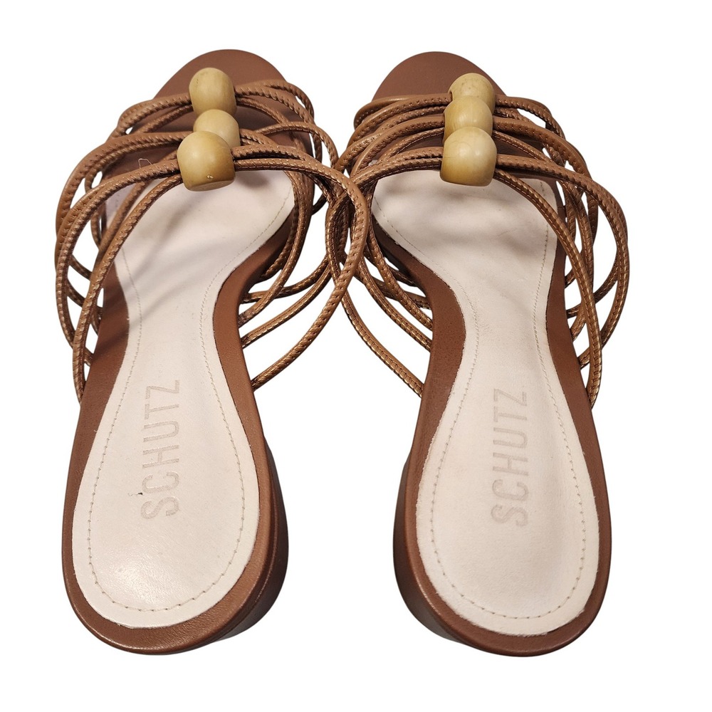 Schutz Womens Roanna Strappy Wood-Bead Slide Sandals Brown‎ Block Heel - Picture 7 of 11